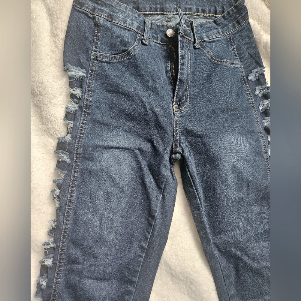 Dark Denim Side Distressed Jeans | Streetwear | Urban |